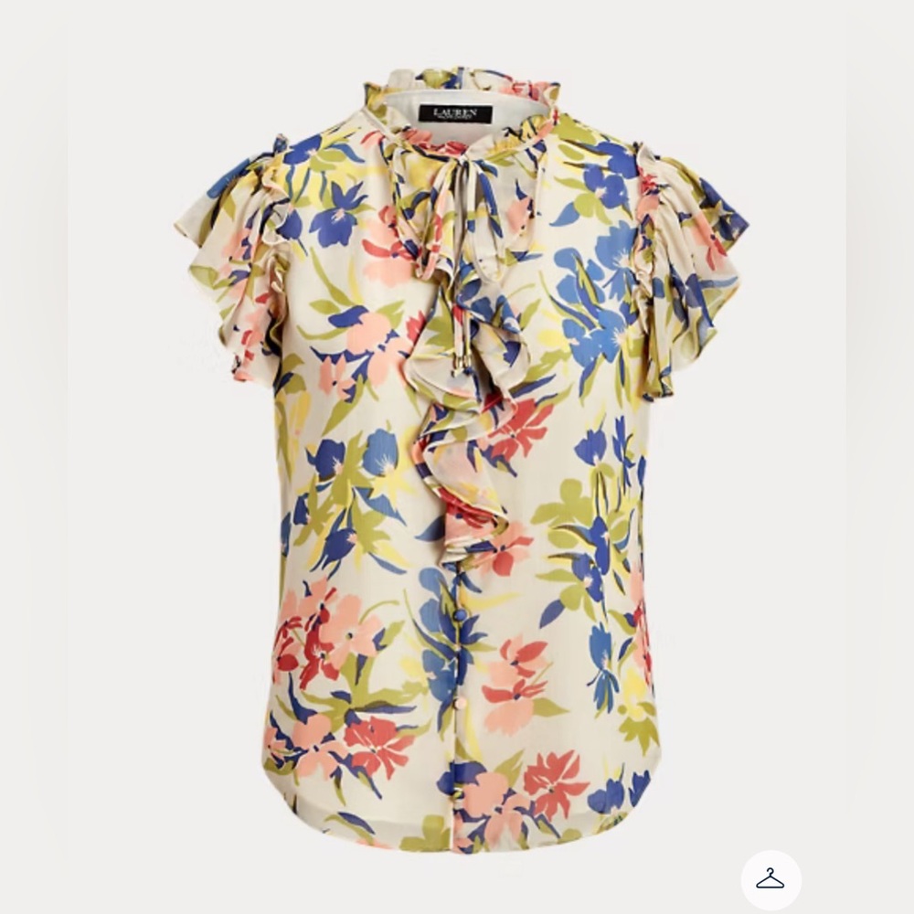 NWT Lauren Ralph Lauren Plus Size 1X Floral Ruffle-trim Georgette Blouse